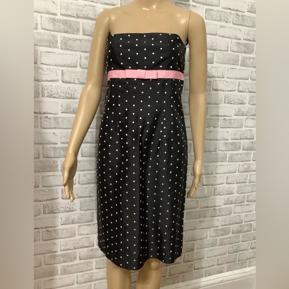 By Debra Vintage Black With white Polka dots, Silk classic Strapless dress XS